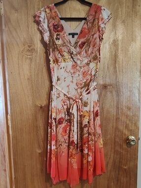 Chris McLaughlin Chiffon Sundress Coral White Handkerchief Hem Flutter Sleeve 16